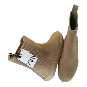 Zara SUEDE HIGH TOP BEIGE Size 11  boots NWT